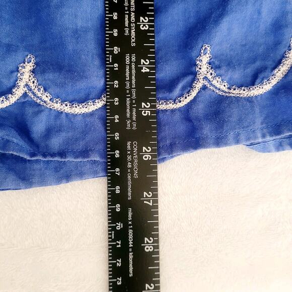 Sunny Leigh Sz S Blue Linen Top Mediterranean Vacation Travel Resort Lightweight - Picture 8 of 8